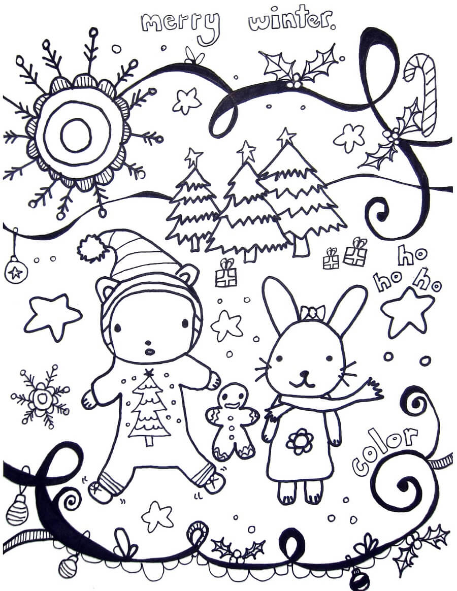 Winter Scene Coloring Sheets