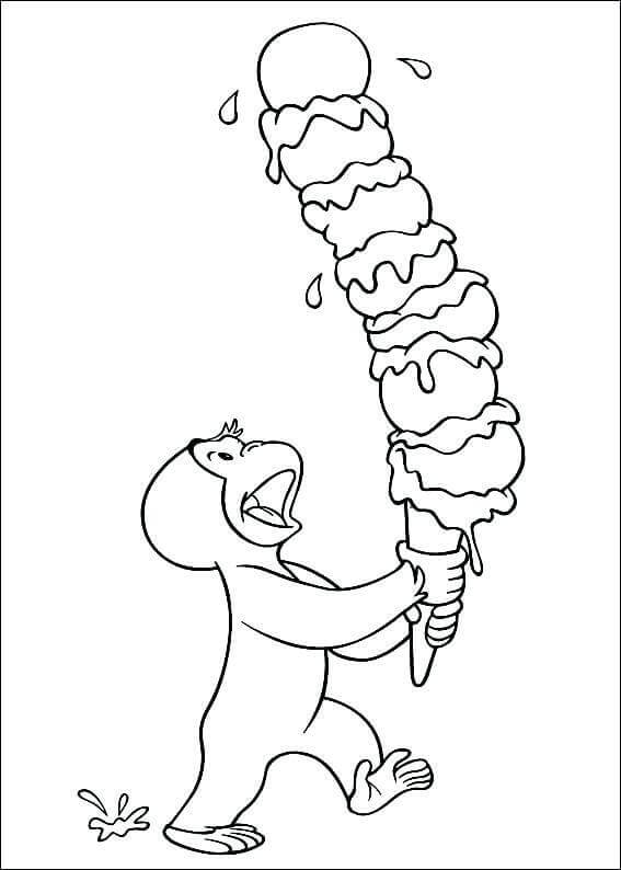 Curious George Enjoying Ice Cream Coloring Page