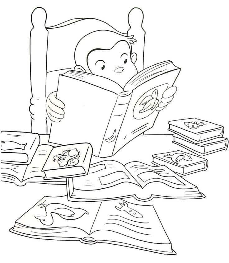 Curious George Reading Coloring Pages