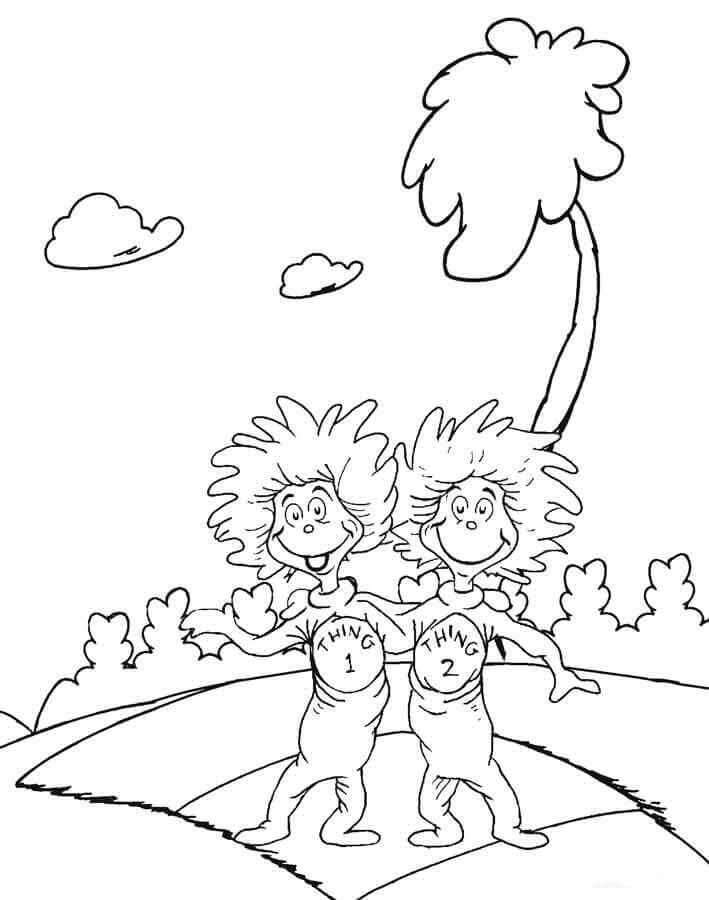 Dr Seuss Day Coloring Pages Thing 1 Thing 2
