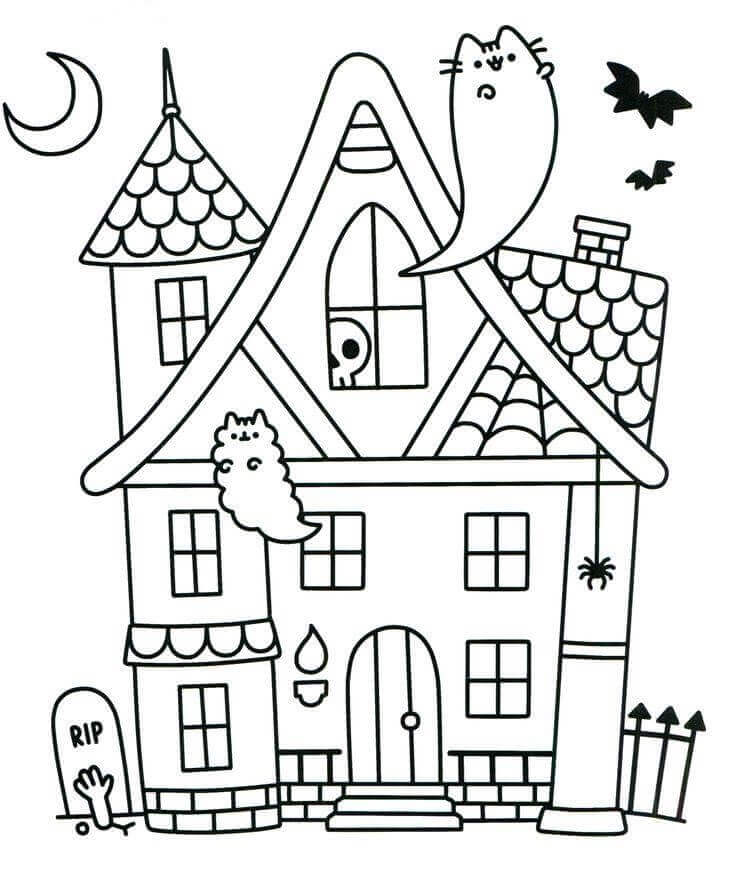 Halloween Ghost Pusheen Coloring Pages