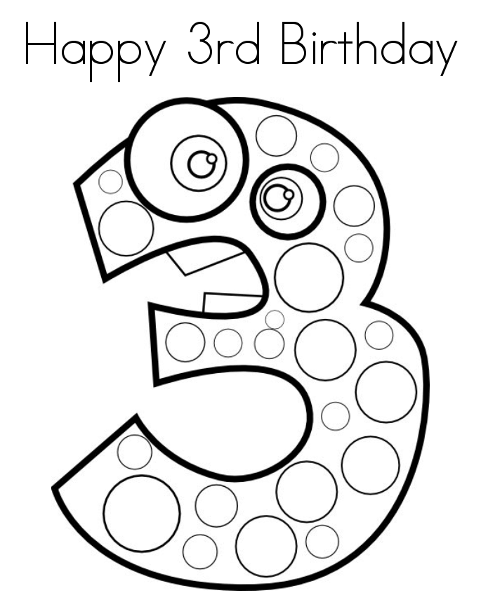 Happy 3rd Birthday Coloring Pages