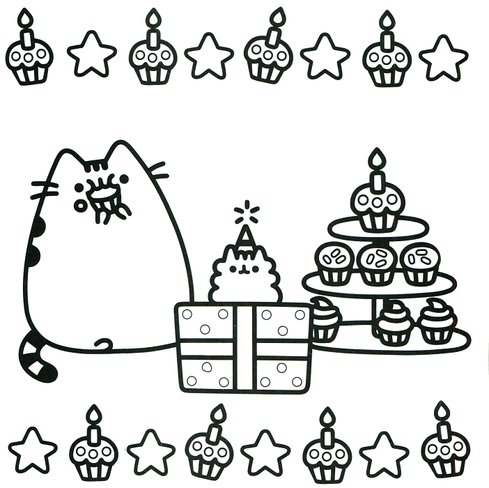 Happy Birthday Pusheen Coloring Page
