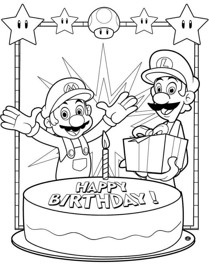 Mario Happy Birthday Coloring Pages For Brother