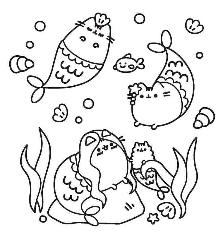 Mermaid Pusheen Coloring Pages