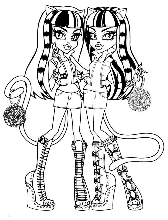 Monster High Coloring Pages Purrsephone and Meowlody