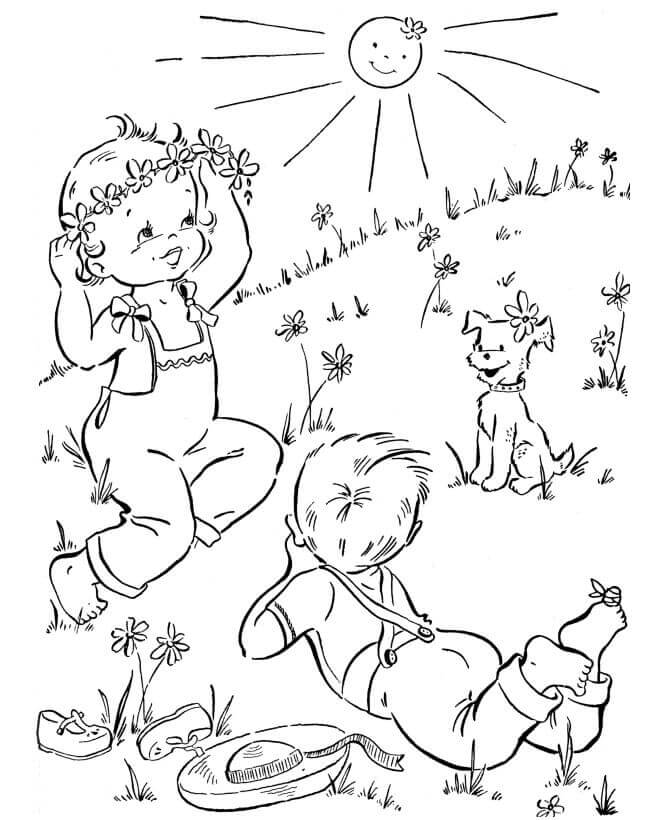 Outdoor Activity Spring Coloring Pages