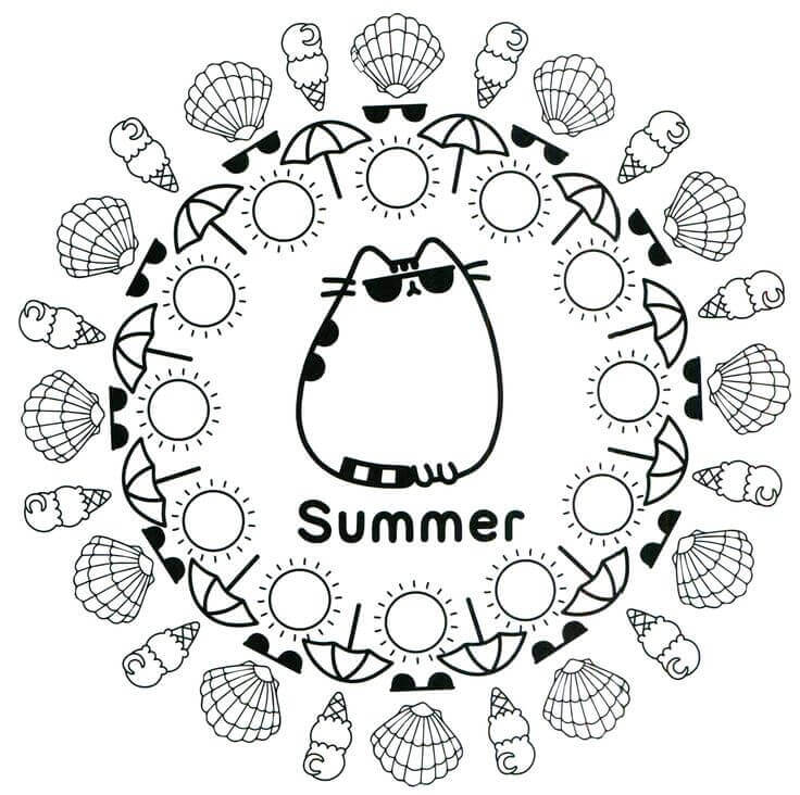 Pusheen Summer Coloring Pages