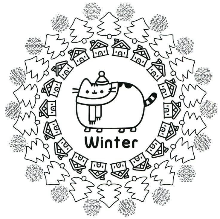 Pusheen Winter Coloring Pages