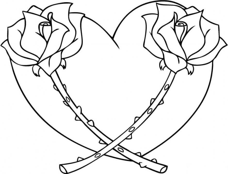 Roses And Heart Coloring Pages