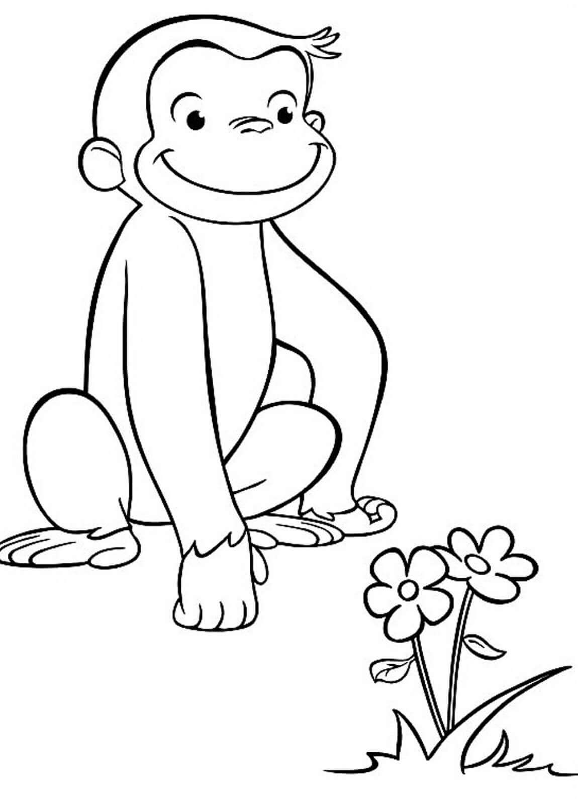 Spring Curious George Coloring Page