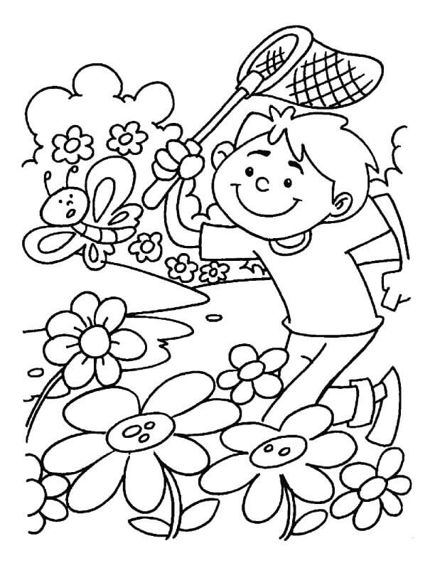 Spring Flowers And Butterflies Coloring Pages