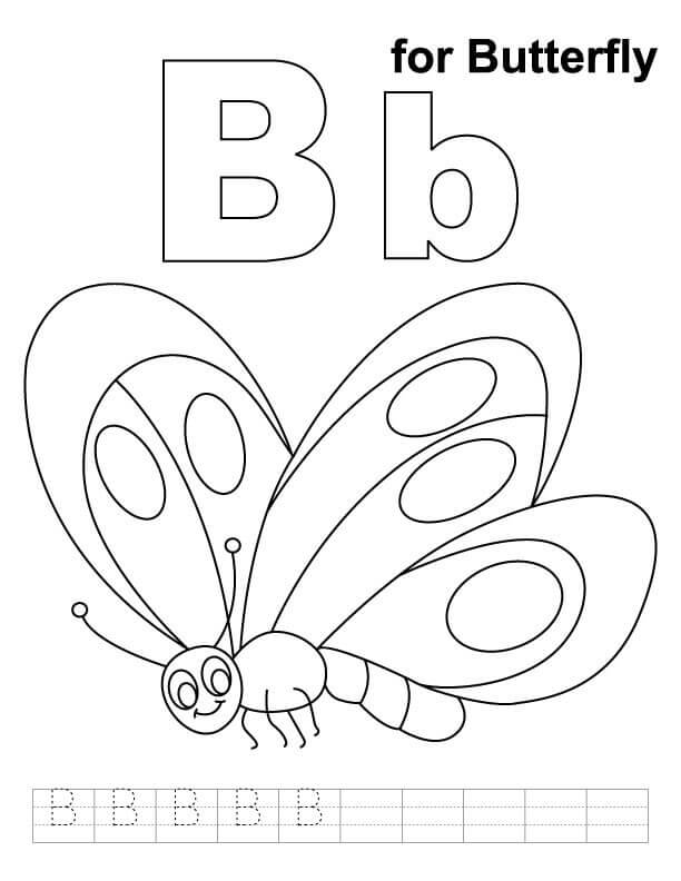 B For Butterfly Coloring Page