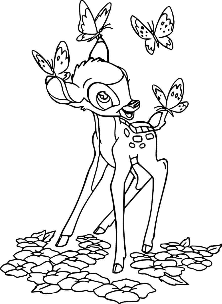 Bambi And Butterflies Coloring Page