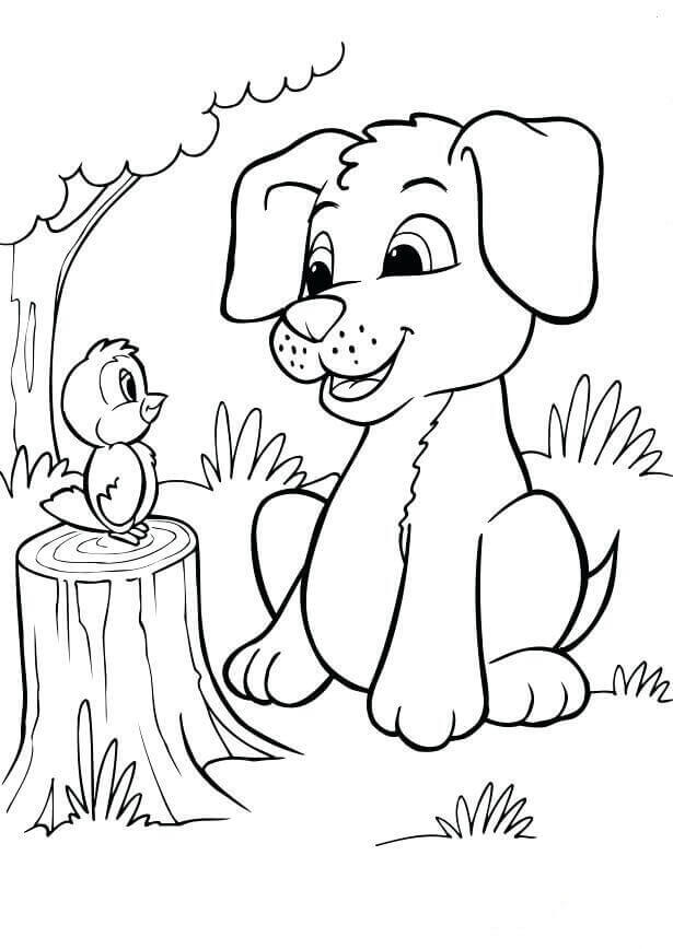 Bird And Puppy Coloring Page