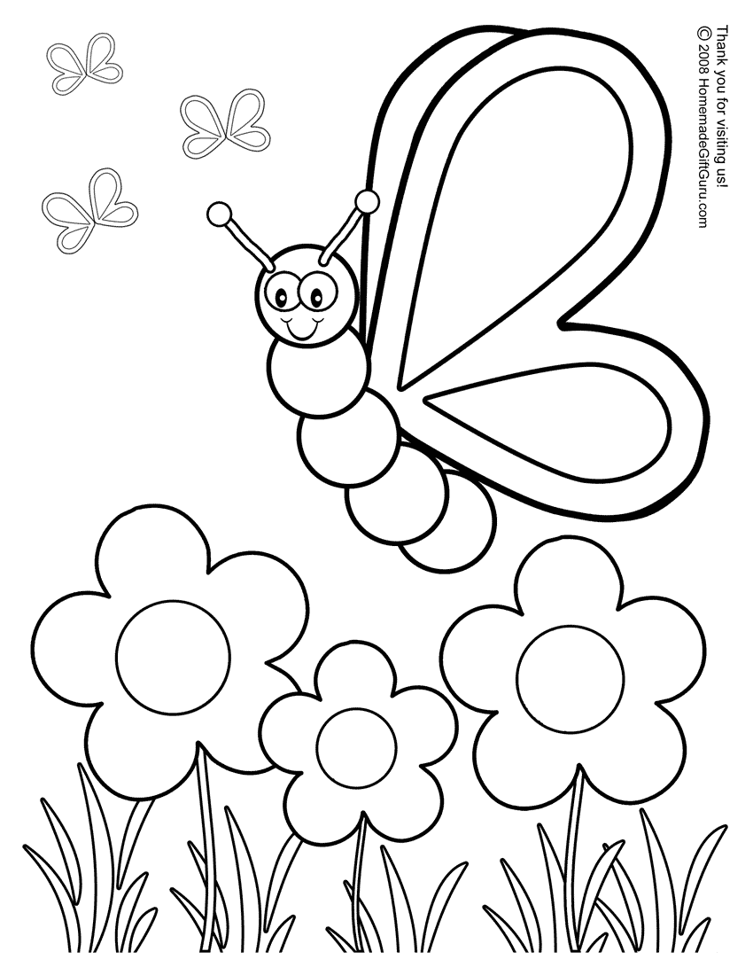 Butterfly And Flowers Coloring Page