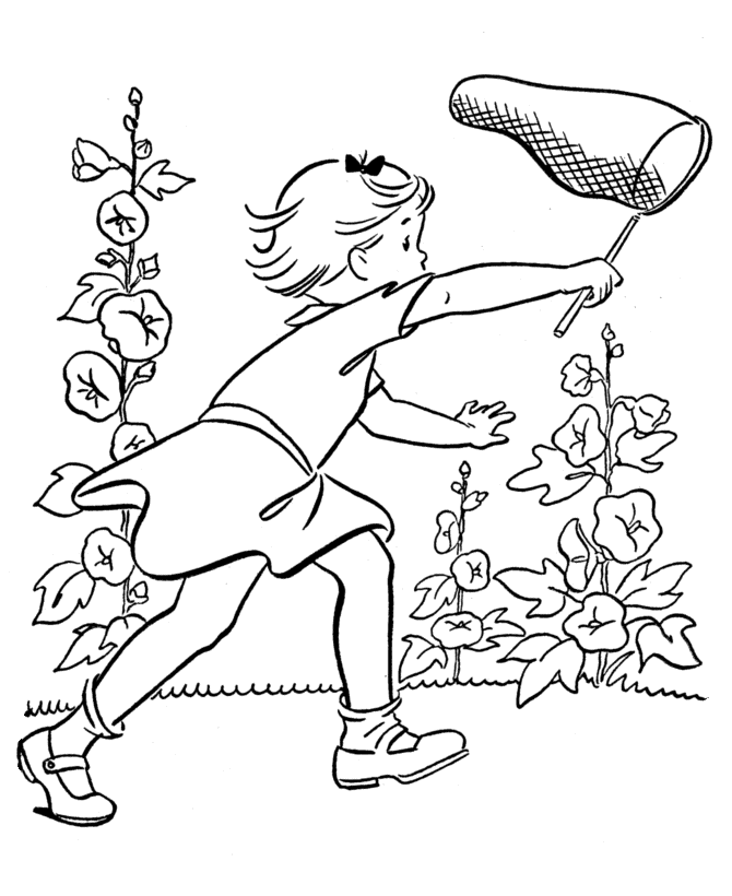 Butterfly Catching Coloring Page