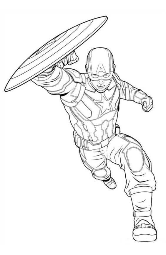 Captain America With His Shield Coloring Page
