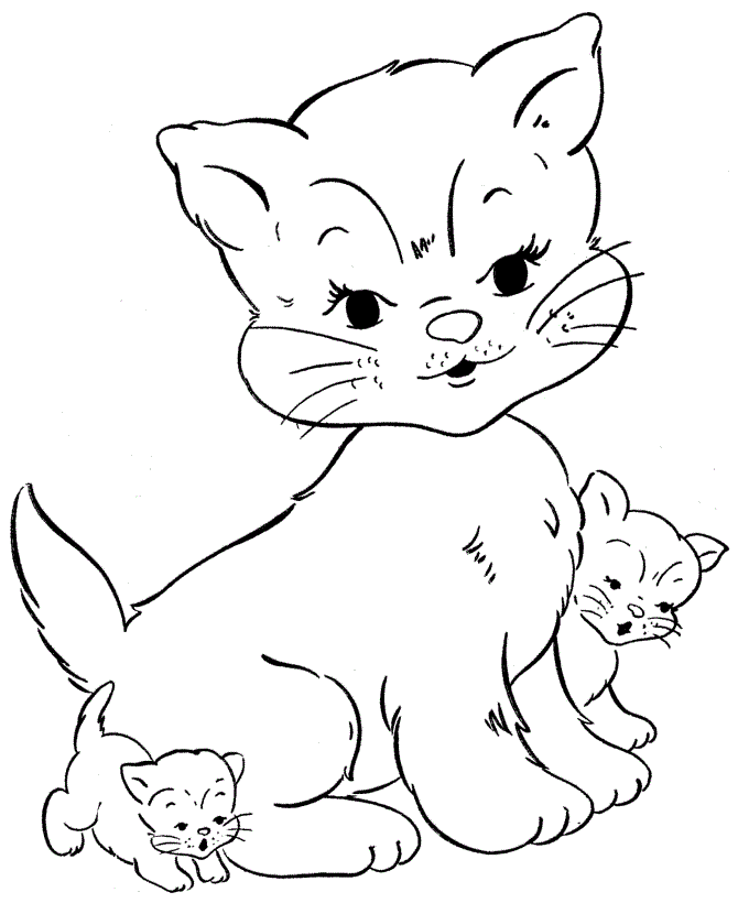 Cat And Kittens Coloring Pages