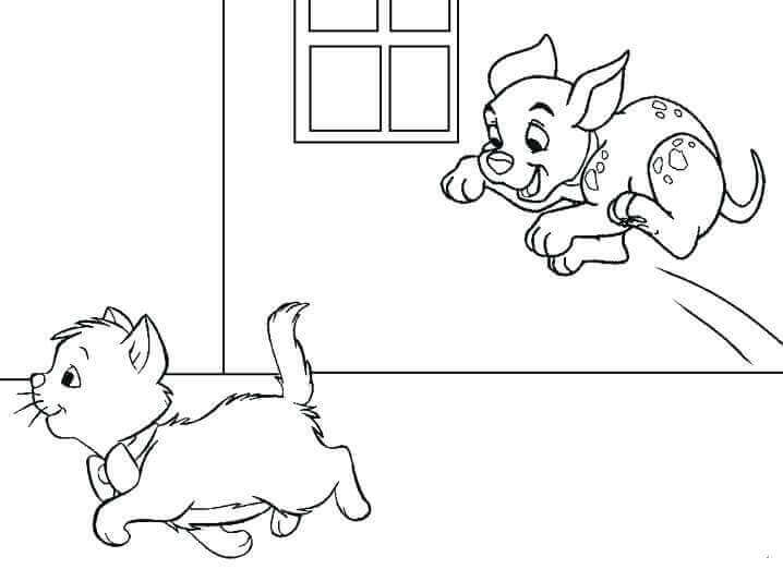 Cat And Puppy Coloring Page