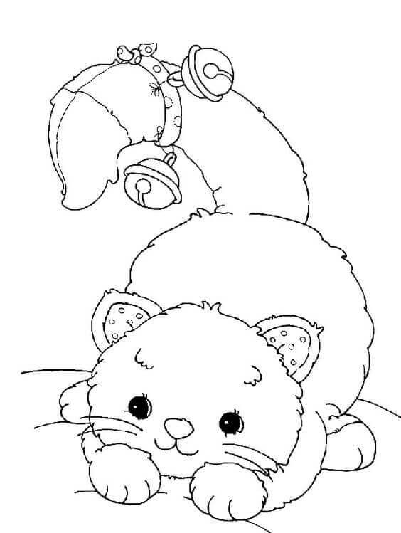 Cat With Bell Coloring Page