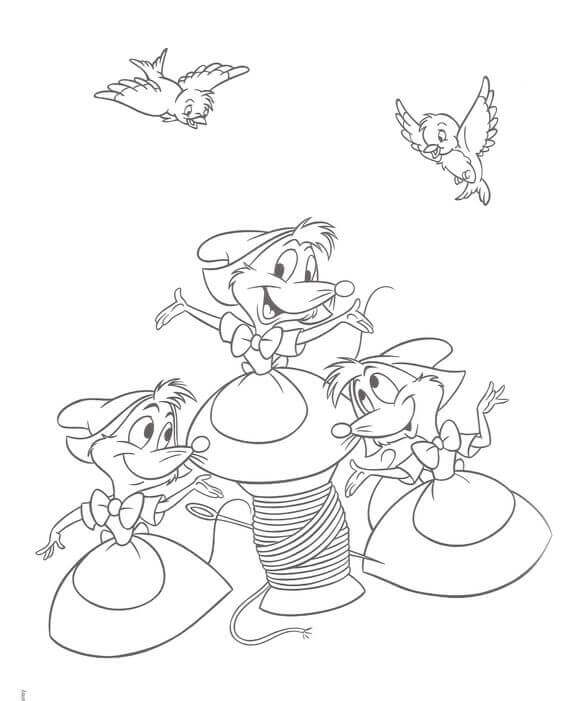 Cinderella Mice Friends Coloring Page