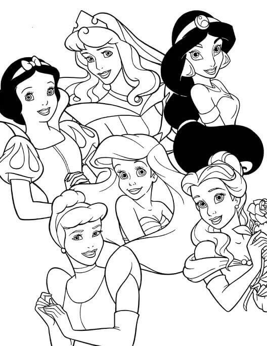 Cinderella With Disney Princesses Coloring Pages