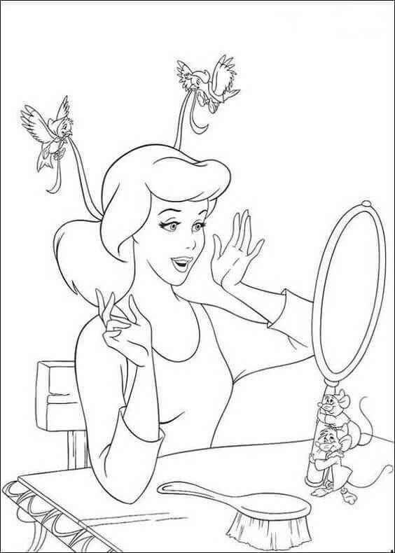 Cinderella With Mice Coloring Page