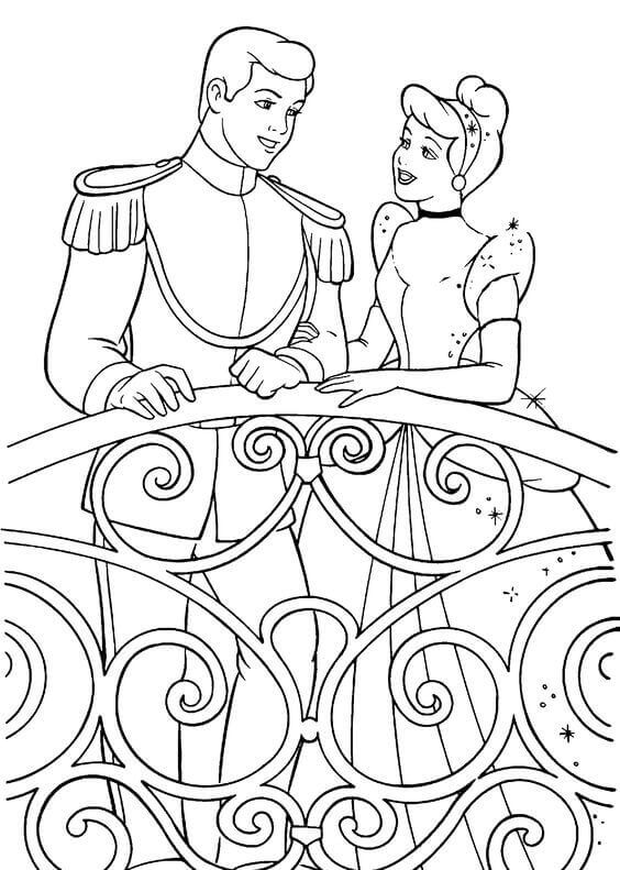 Cinderella With Prince Charming Coloring Page