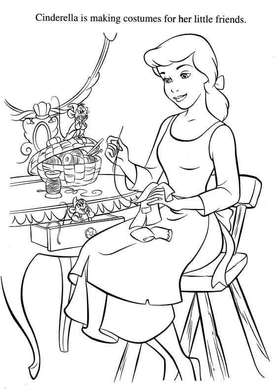 Cinderella Working Coloring Page