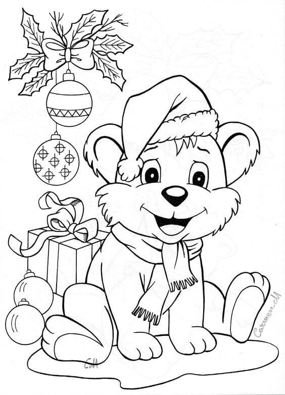 Dog Celebrating Christmas Coloring Page