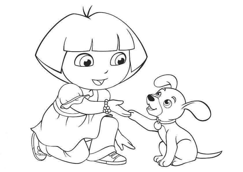 Dora With A Puppy Coloring Page