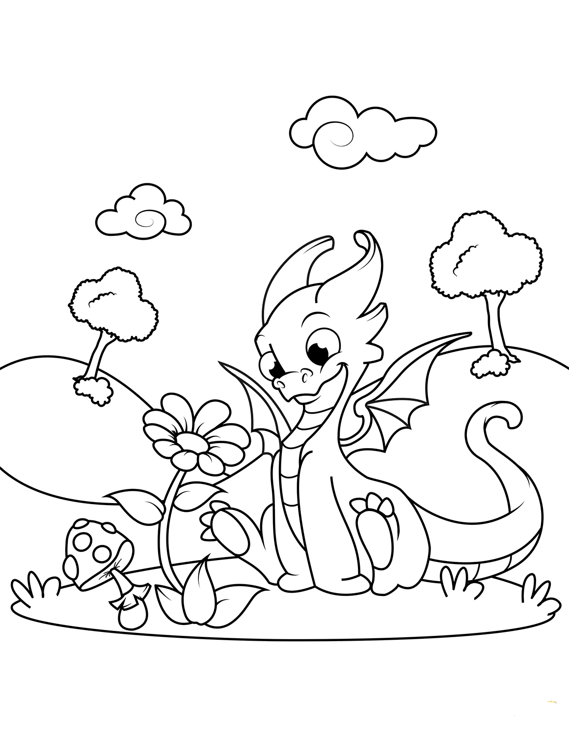 Dragon And Flower Coloring Page