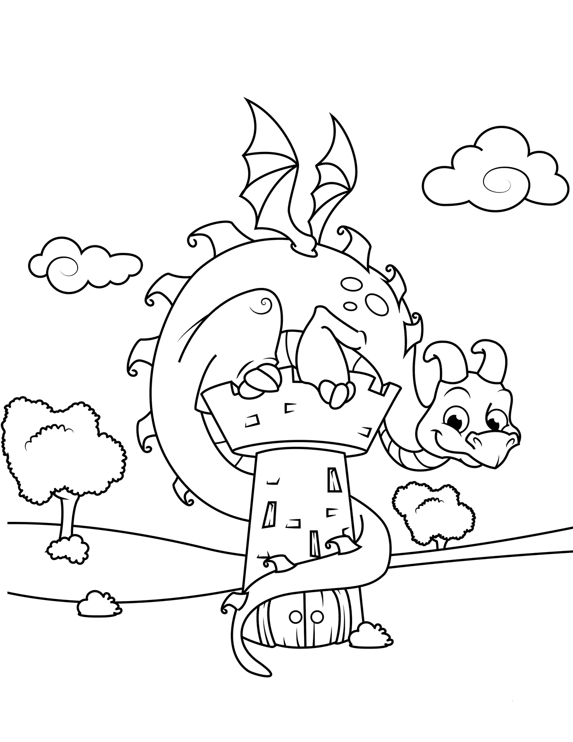 Dragon And Tower Coloring Pages