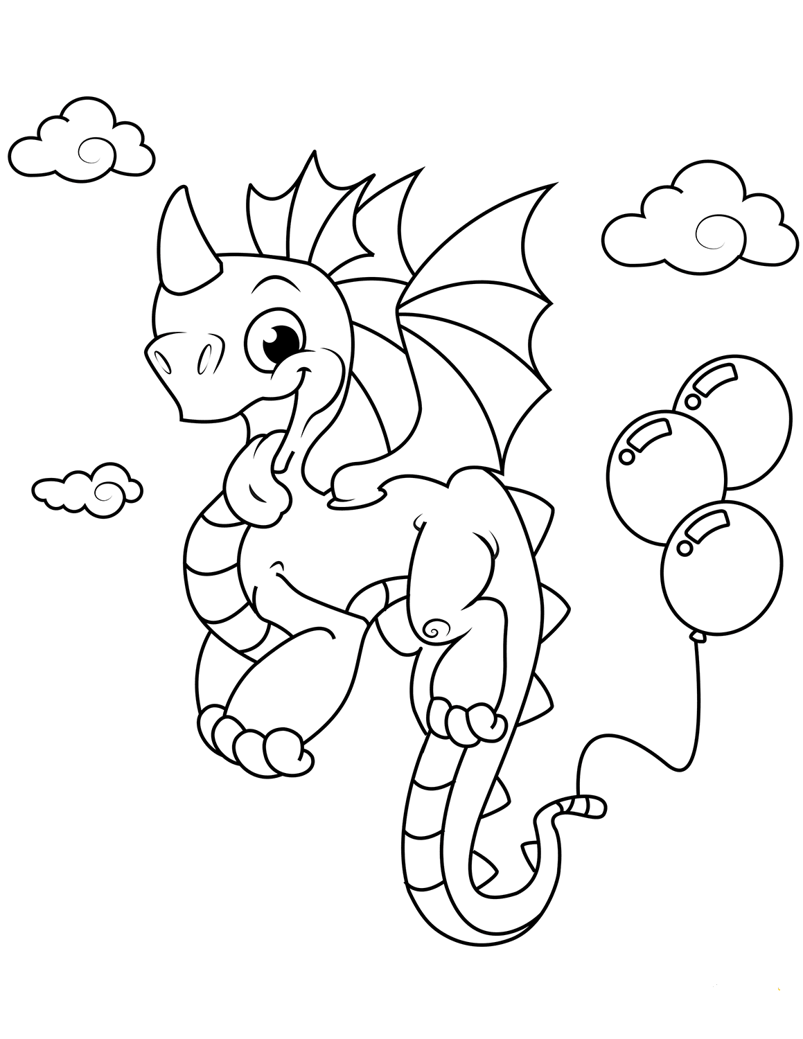 Dragon With Balloons Coloring Page