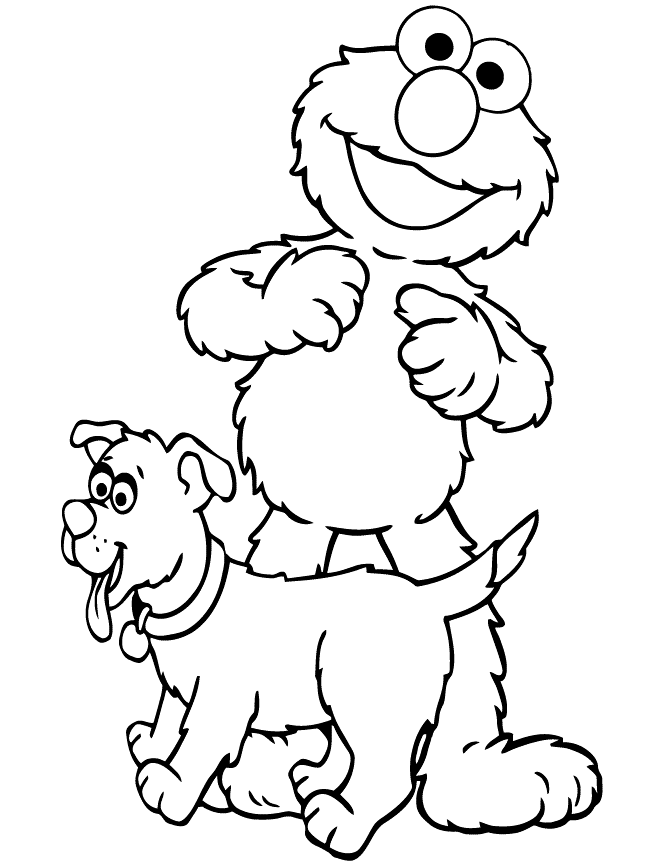 Elmo With Puppy Coloring Sheet