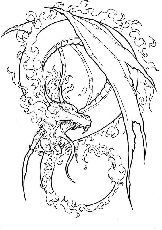 Fiery Dragon Coloring Page