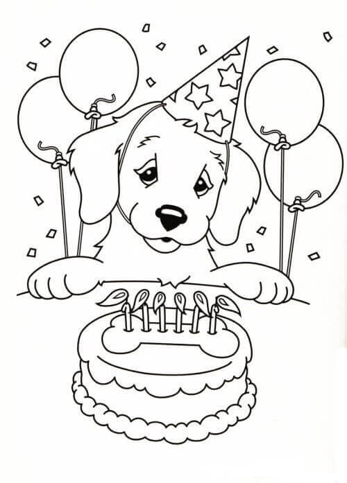 Happy Birthday Puppy Coloring Page