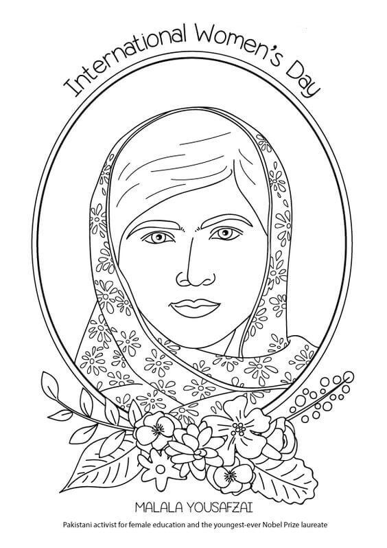 International Womens Day Coloring Sheet Free Malala Yusafzai