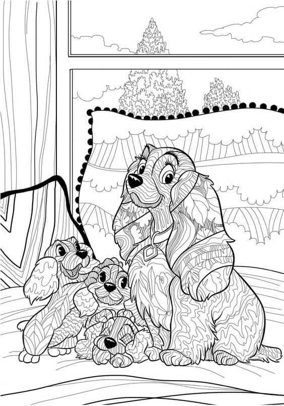 Lady And The Tramp Dog Family Coloring Page