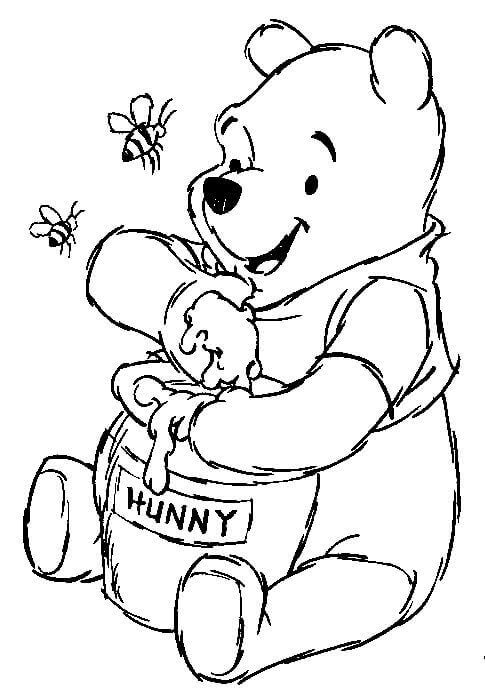 Pooh With Honey Coloring Page