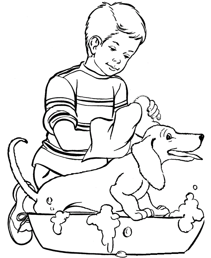 Puppy Bathing Coloring Page