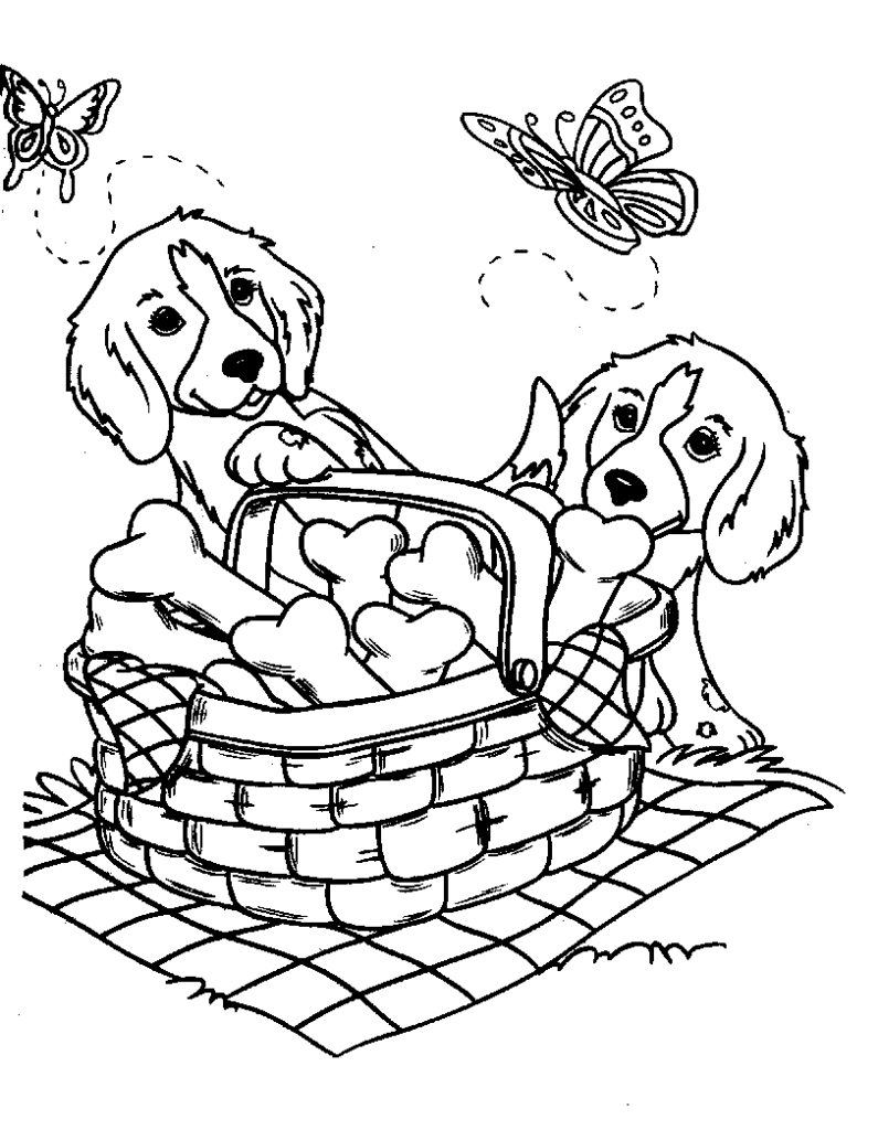 Puppy On A Picnic Coloring Page