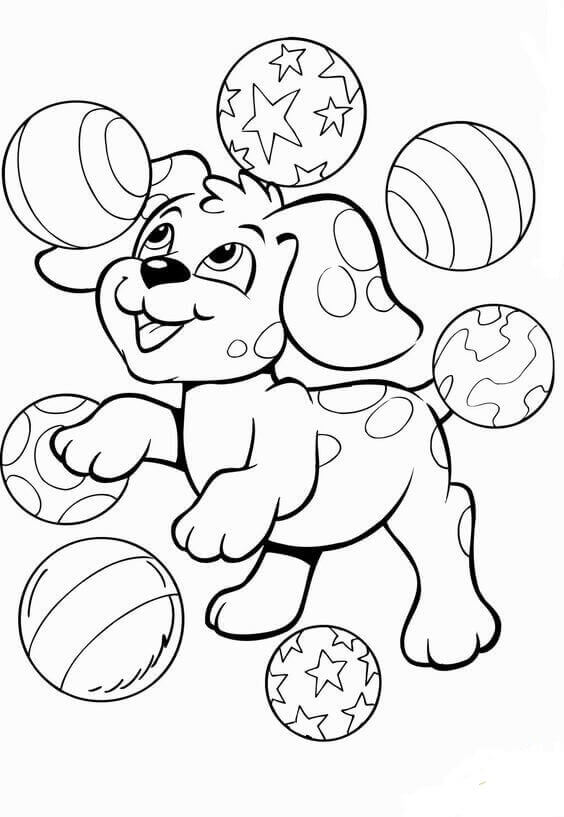 Puppy Playing With Balls Coloring Pages