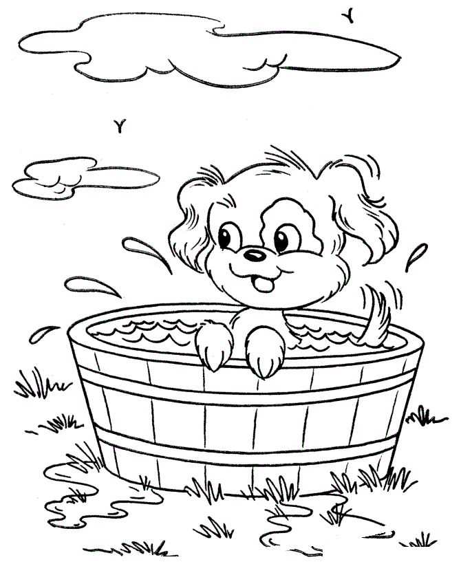 Puppy Taking A Bath Coloring Page