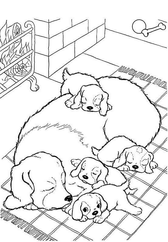 Sleeping Pups Coloring Page