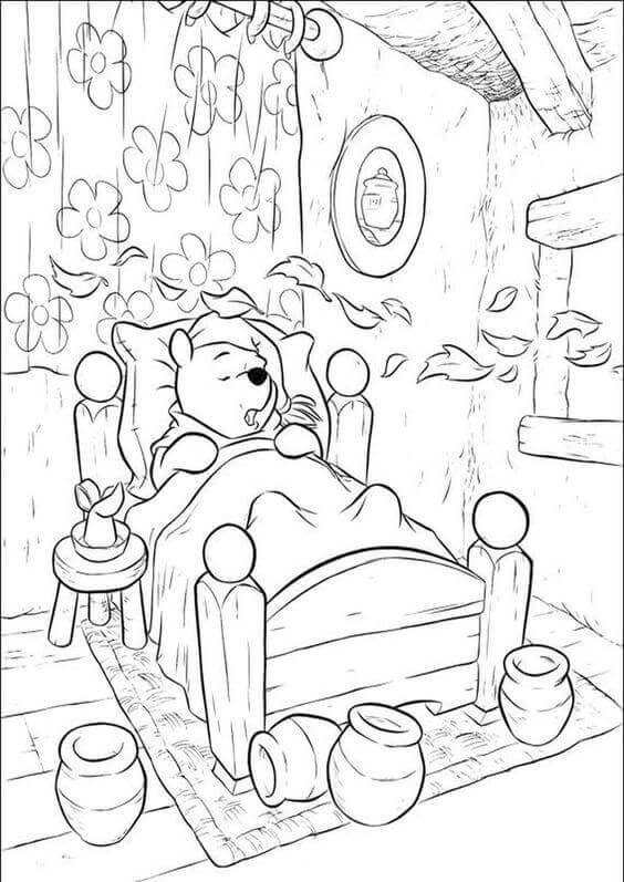 Sleepy Pooh Coloring Page