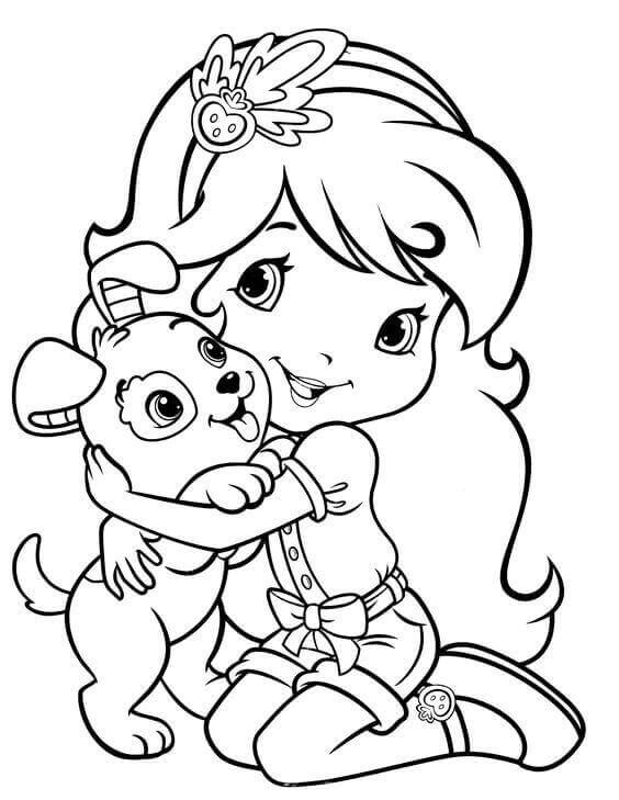 Strawberry Shortcake With Her Puppy Coloring Page