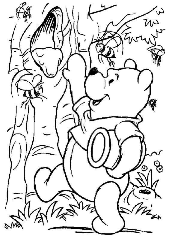 Winnie The Pooh Having Honey Colouring Page