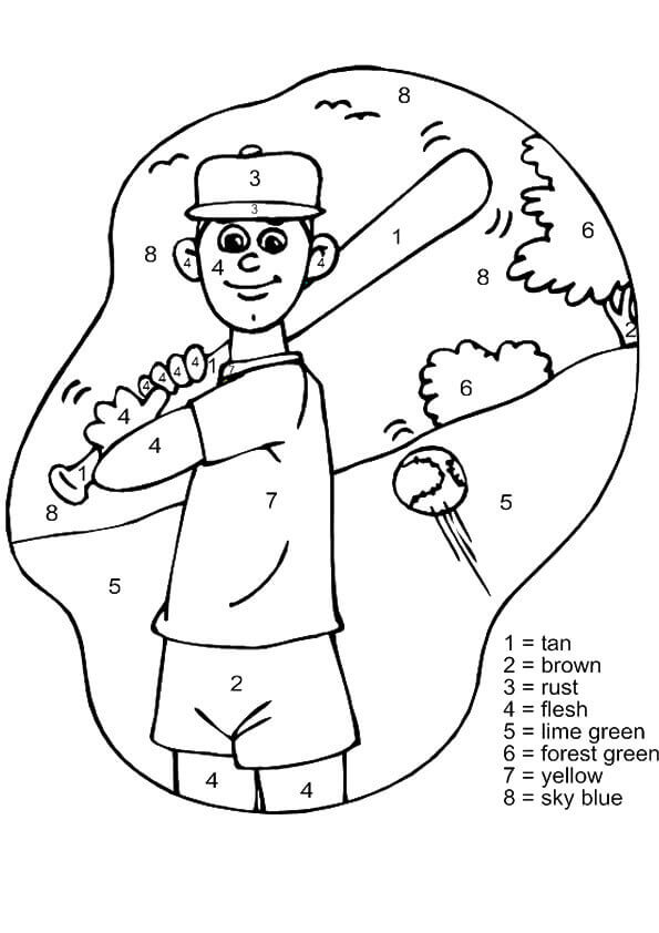 Baseball Color By Number Coloring Page